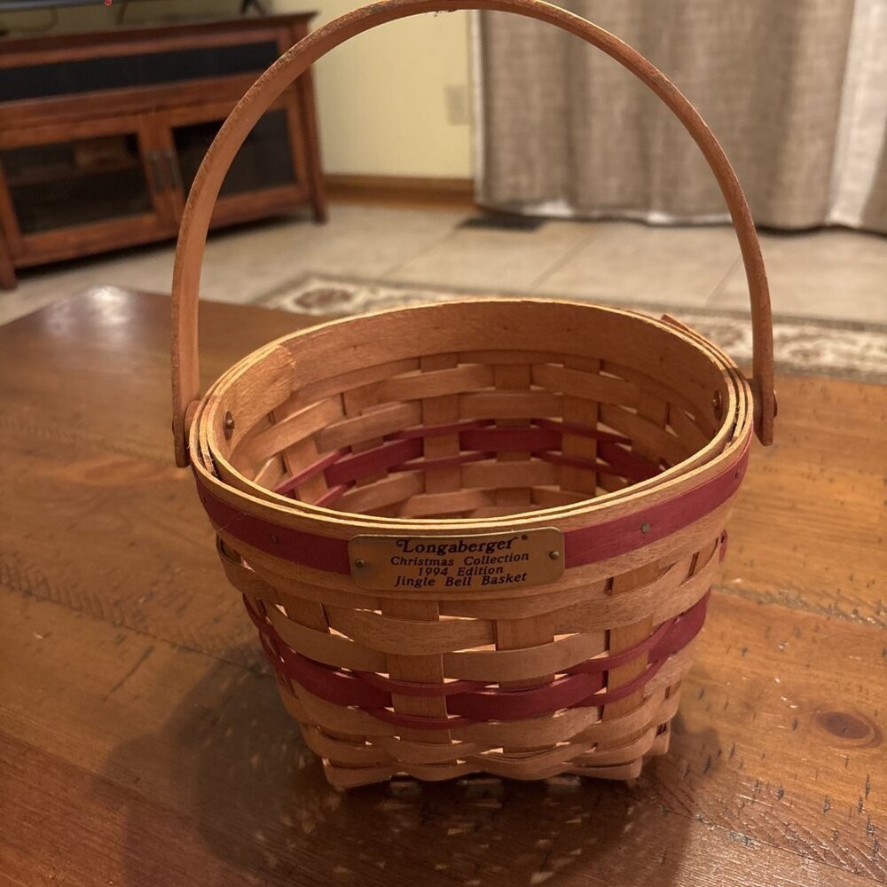 VTG Longaberger Christmas Collection 1994 Jingle Bell Basket w/ Imperial Stripe